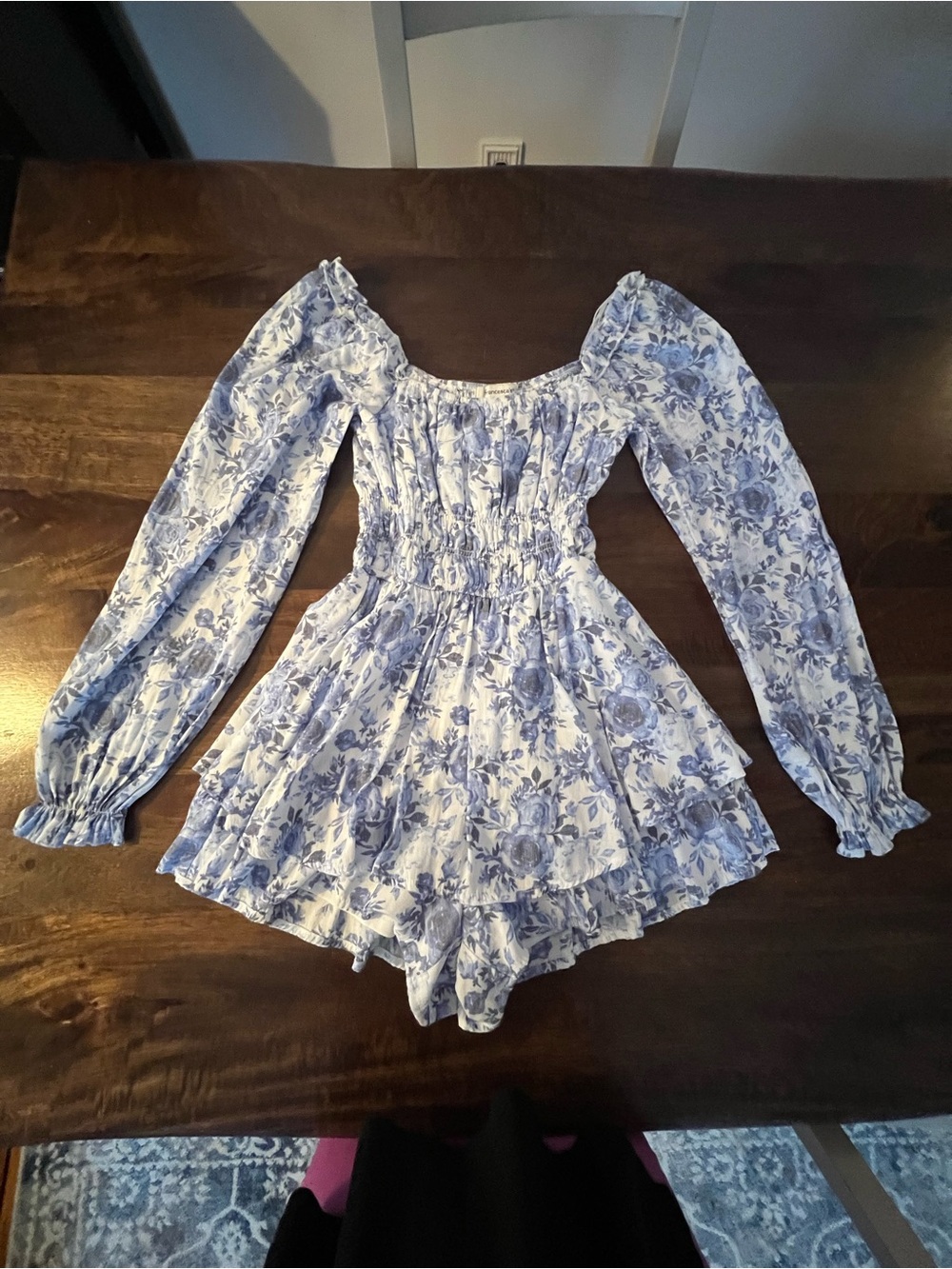 Francesca Blue Floral Smocked Waist One-Piece Romper